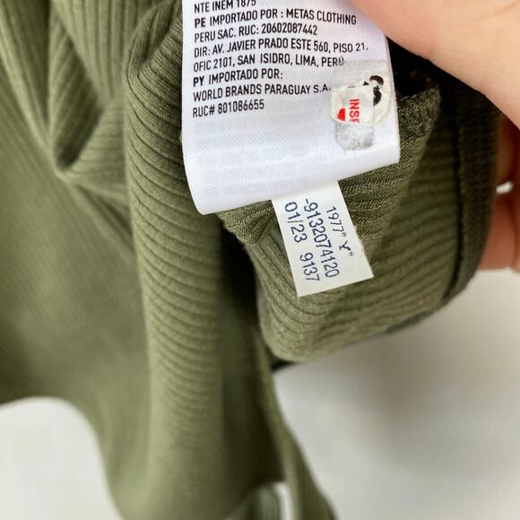 American Eagle Bodysuit Olive Green Ribbed Ruched V-neck Short‎ Sleeve Medium - Picture 9 of 9